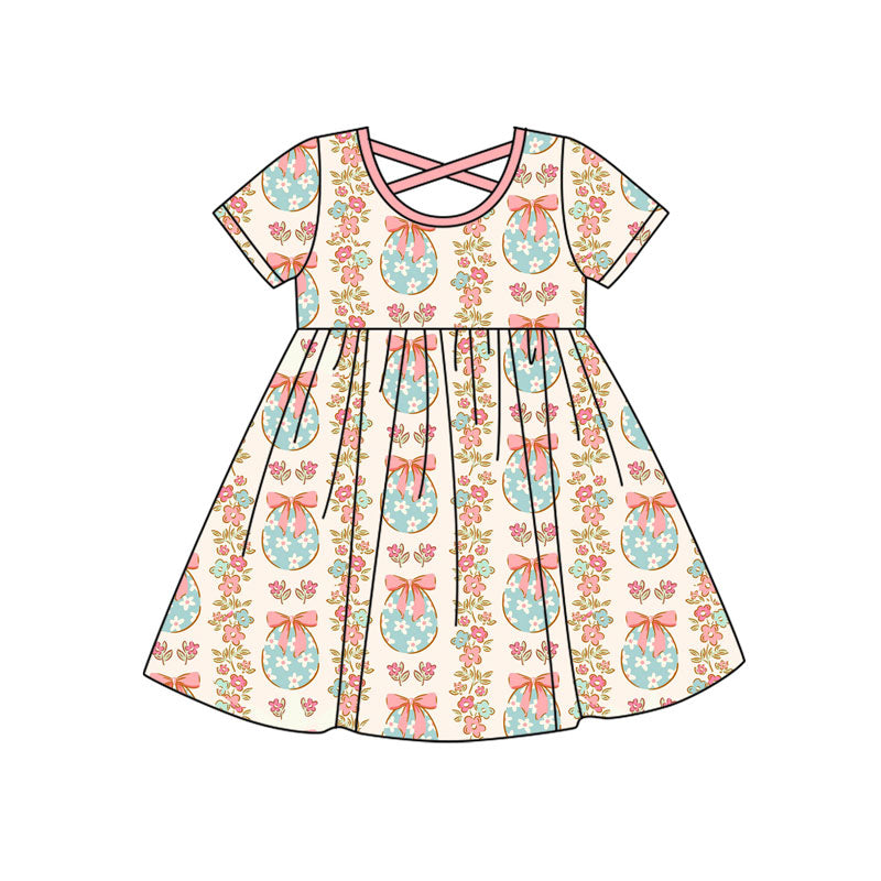 (Pre Order) No moq GSD2813 PRE-ORDER baby girl clothes floral bow short sleeve dress-2025.9.15