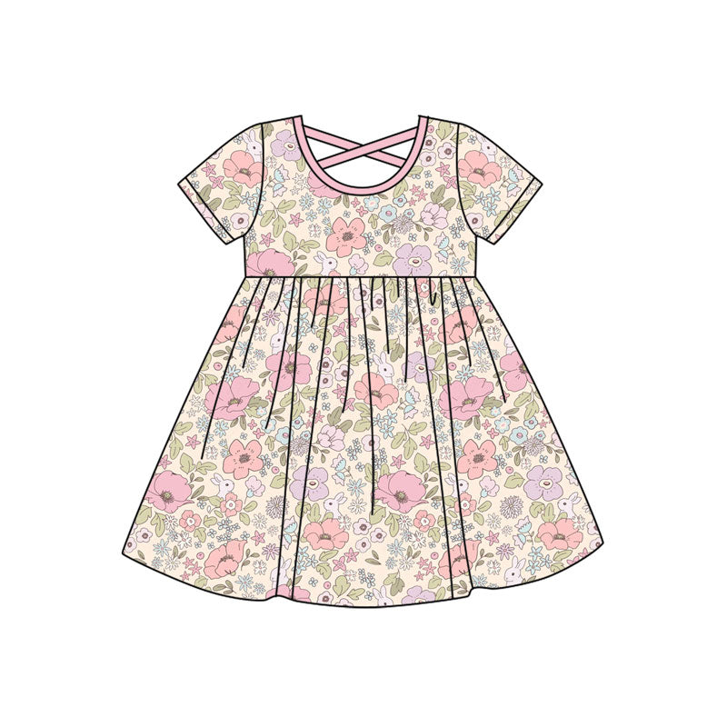 (Pre Order) No moq GSD2814 PRE-ORDER baby girl clothes floral short sleeve dress-2025.9.16