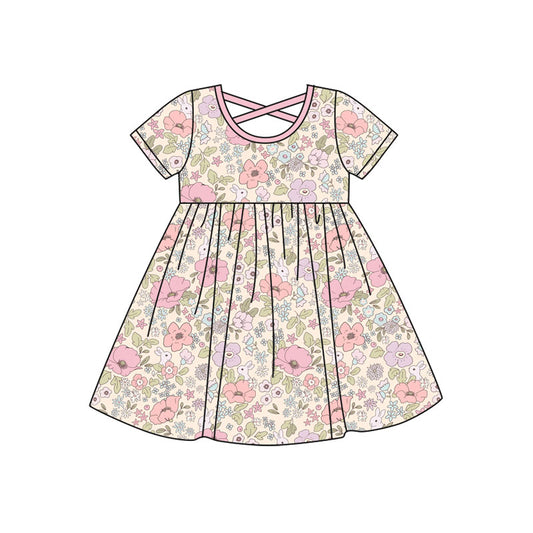 (Pre Order) No moq GSD2814 PRE-ORDER baby girl clothes floral short sleeve dress-2025.9.16