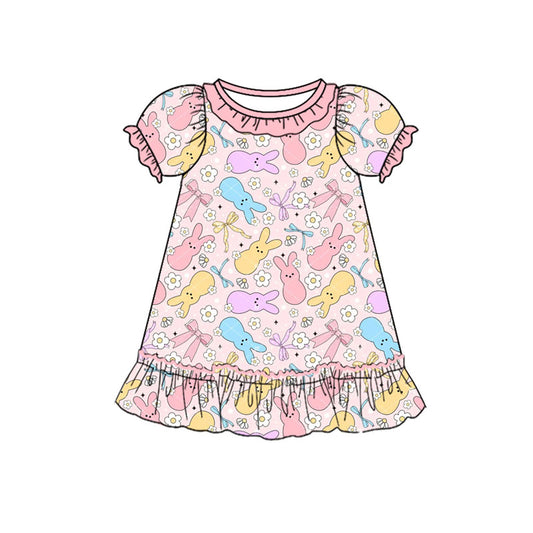 (Pre Order) No moq GSD2818 PRE-ORDER baby girl clothes easter rabbit pink short sleeve dress-2025.9.17