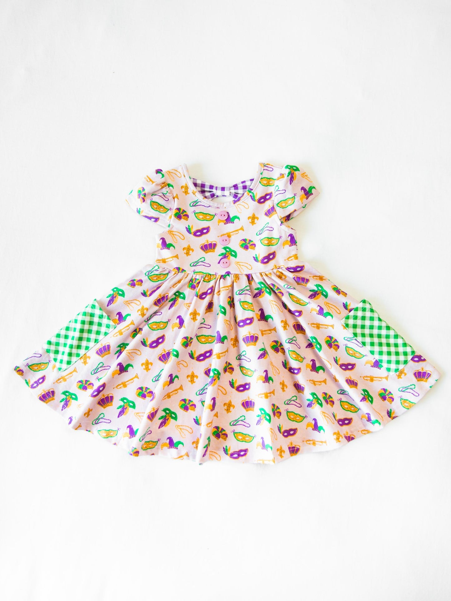 (Pre Order) No moq GSD2831 PRE-ORDER baby girl clothes mardi gras short sleeve dress-2025.9.23