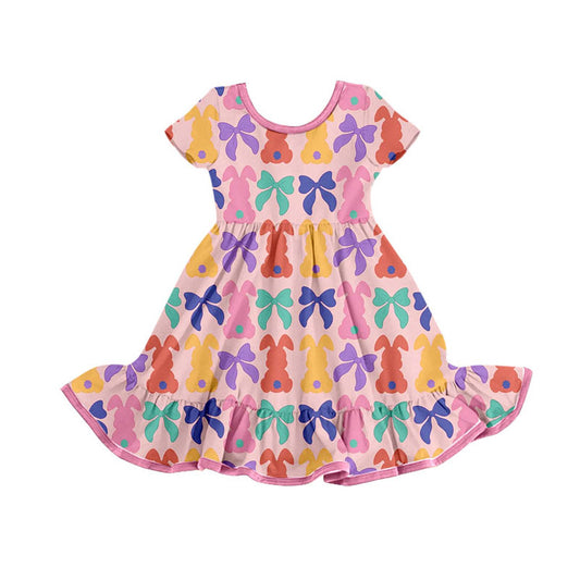 (Pre Order) No moq GSD2834 PRE-ORDER baby girl clothes bunny bow short sleeve dress-2025.9.23