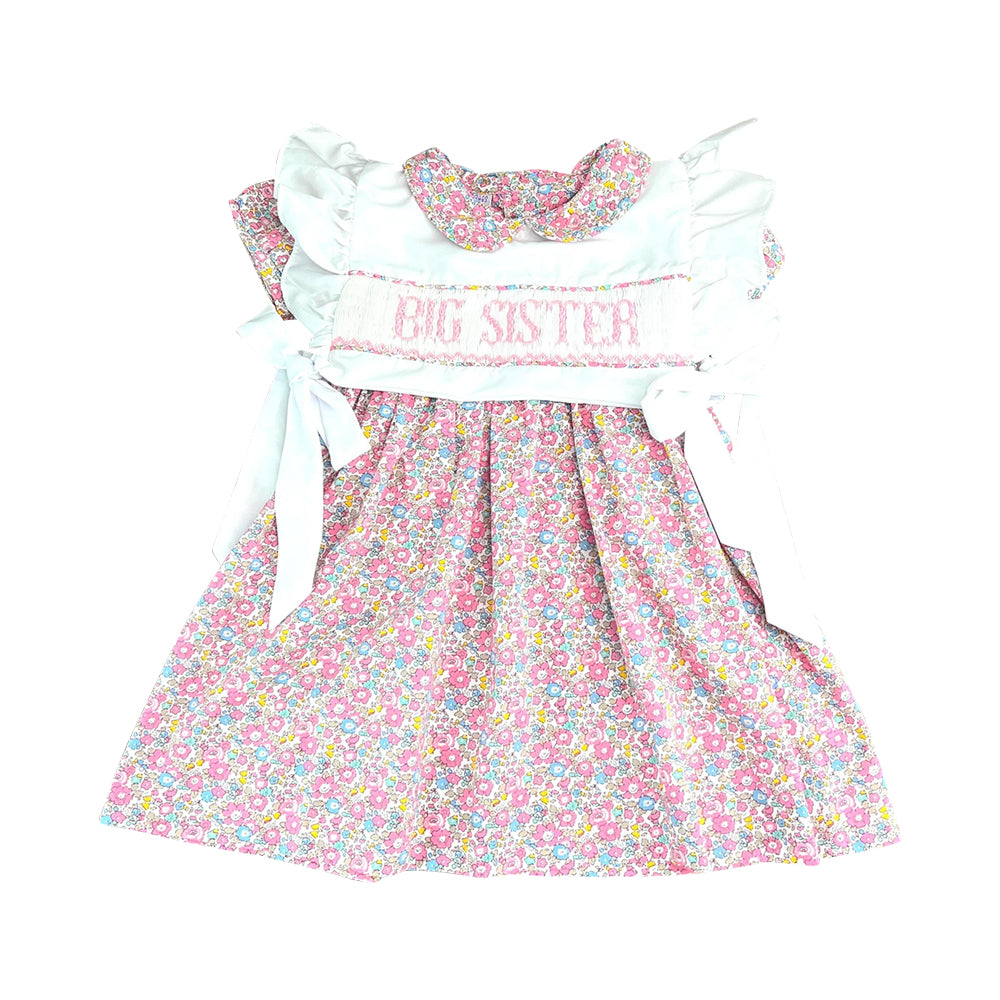 (Pre Order) No moq GSD2835 PRE-ORDER baby girl clothes BIG SISTER short sleeve dress-2025.9.23
