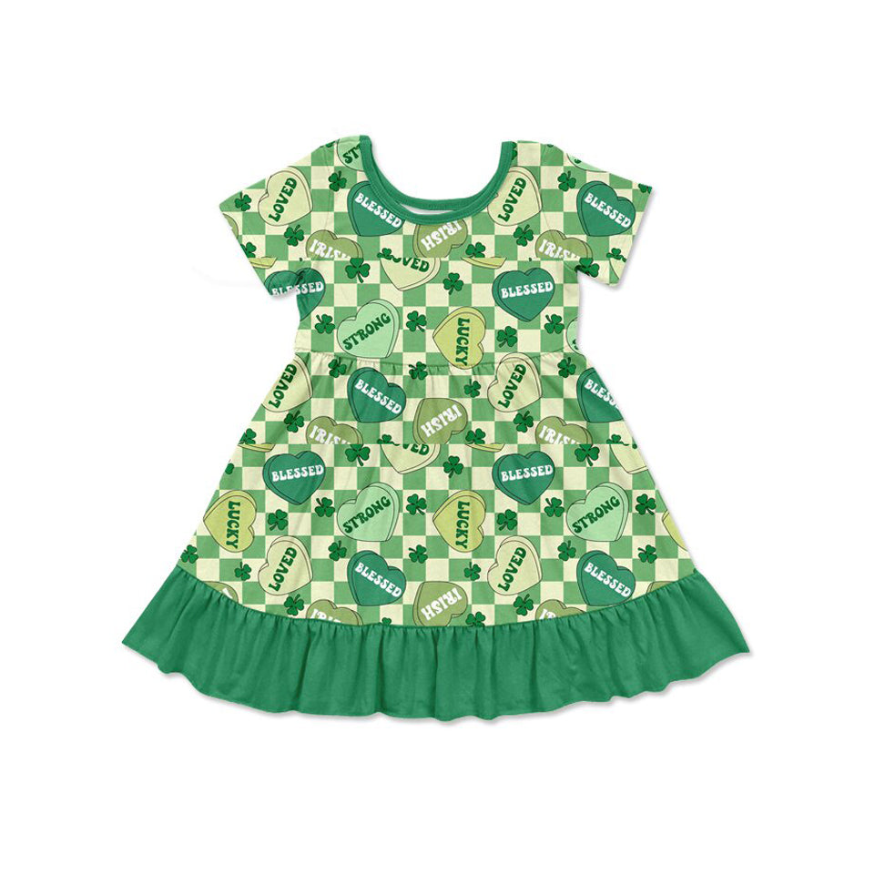 (Pre Order) No moq GSD2839 PRE-ORDER baby girl clothes love green short sleeve dress-2025.9.25