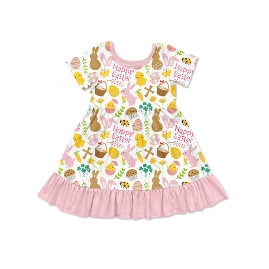 (Pre Order) No moq GSD2841 PRE-ORDER baby girl clothes easter bunny short sleeve dress-2025.9.25