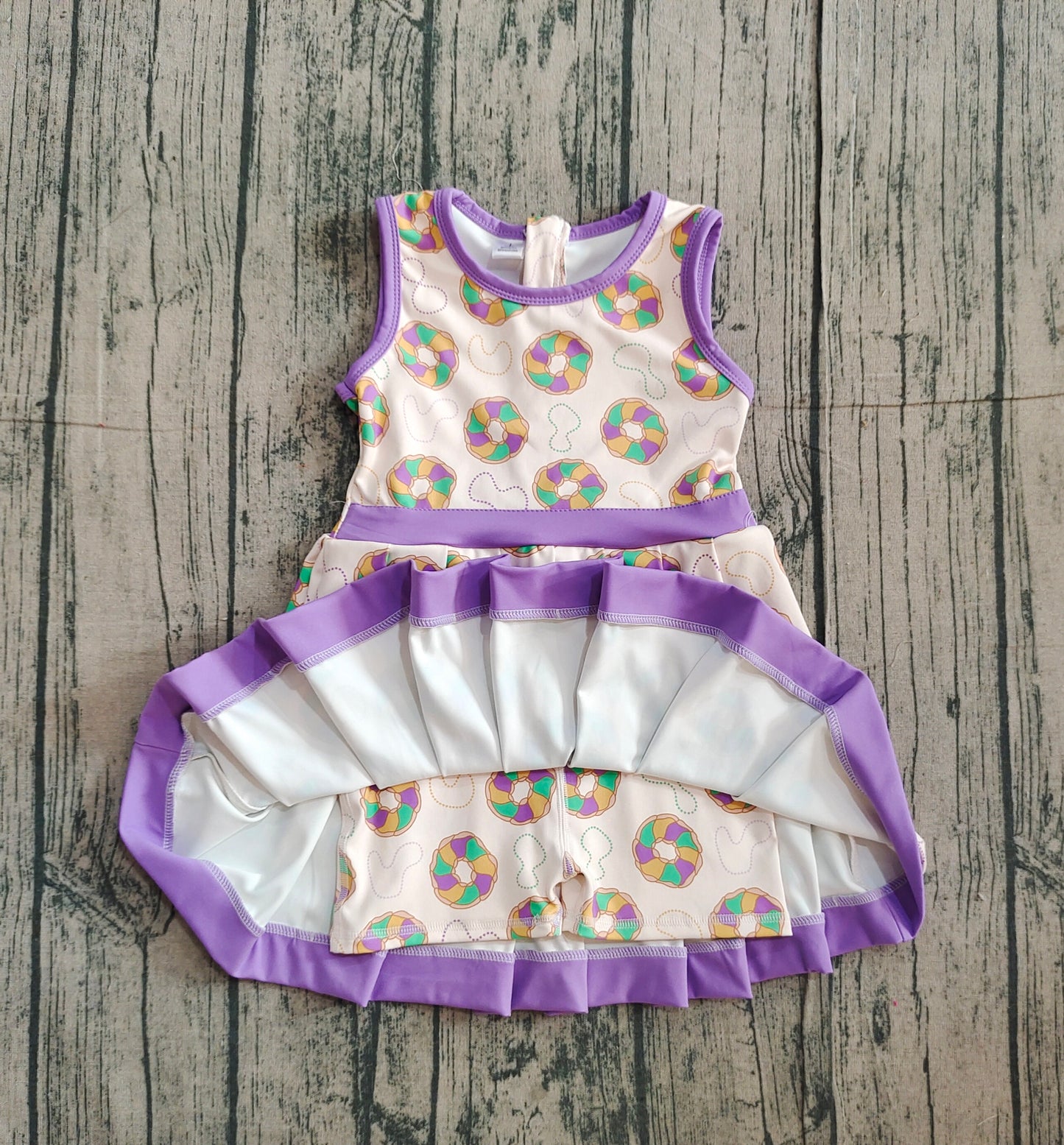 (Pre Order) No moq GSD2867 PRE-ORDER baby girl clothes yoga mardi gras Sleeveless kids girls athletic dresses-2025.11.15