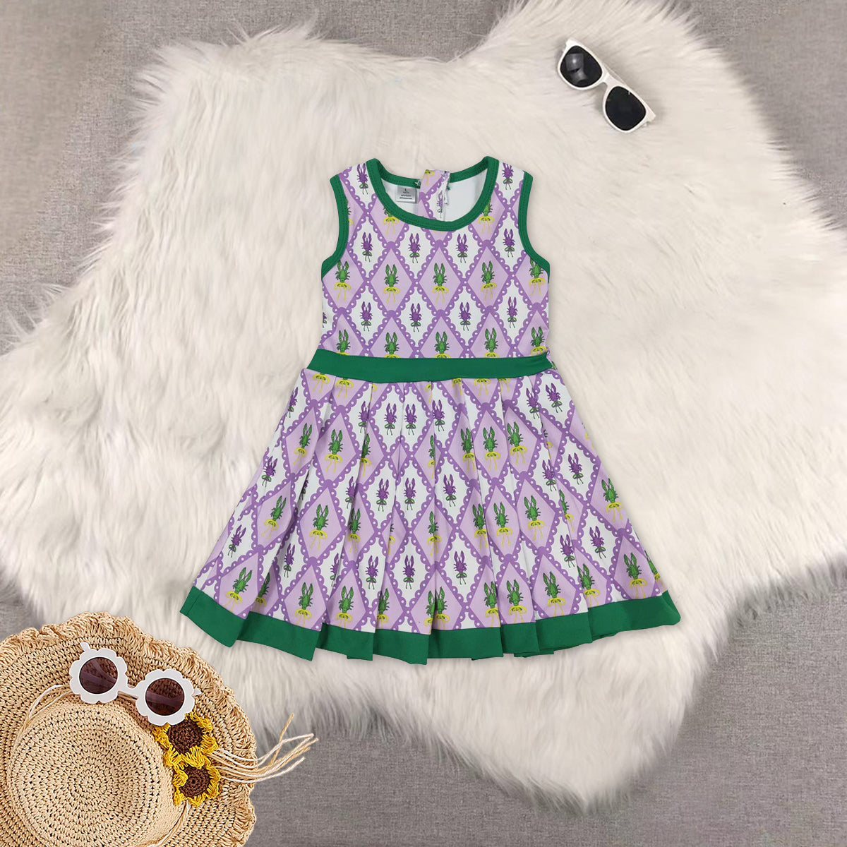 RTS NO MOQ Sibling baby Girls clothes mardi gras yoga sleeveless dresses