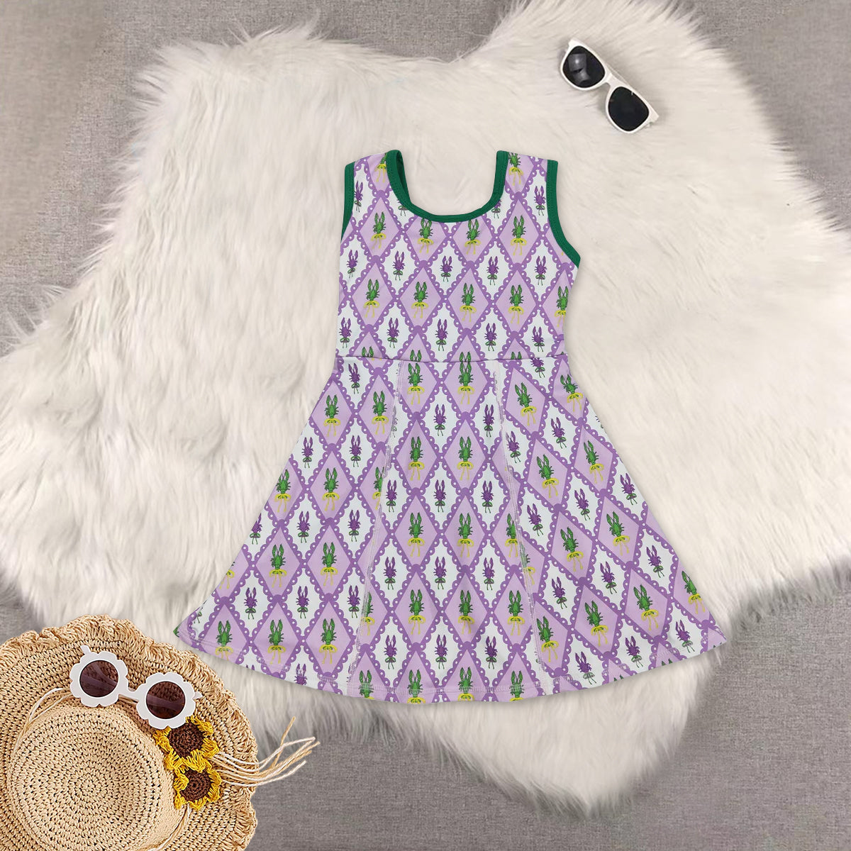 RTS NO MOQ Sibling baby Girls clothes mardi gras yoga sleeveless dresses