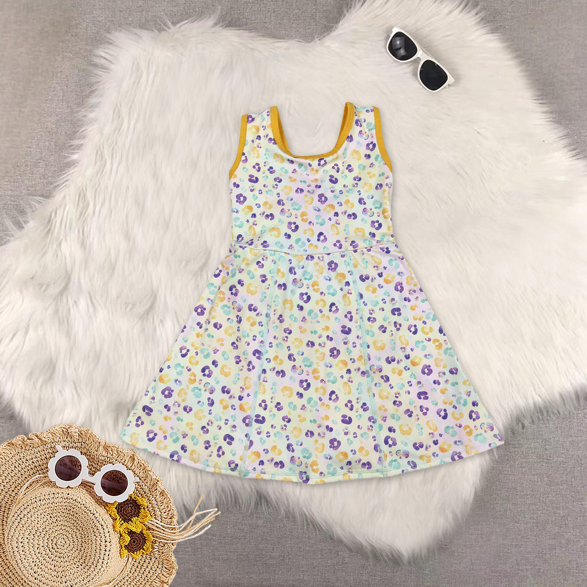 RTS NO MOQ Sibling baby Girls clothes mardi gras yoga sleeveless dresses