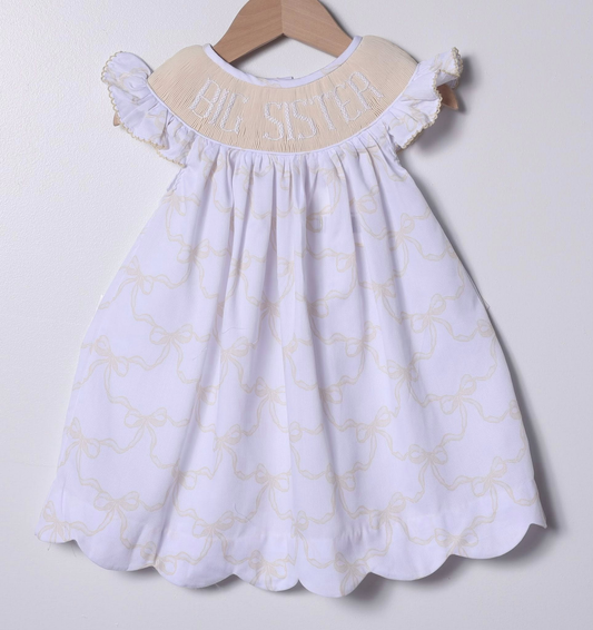 (Pre Order) No moq GSD2894 PRE-ORDER baby girl clothes BIG SISTER bow short sleeve dress-2025.10.10