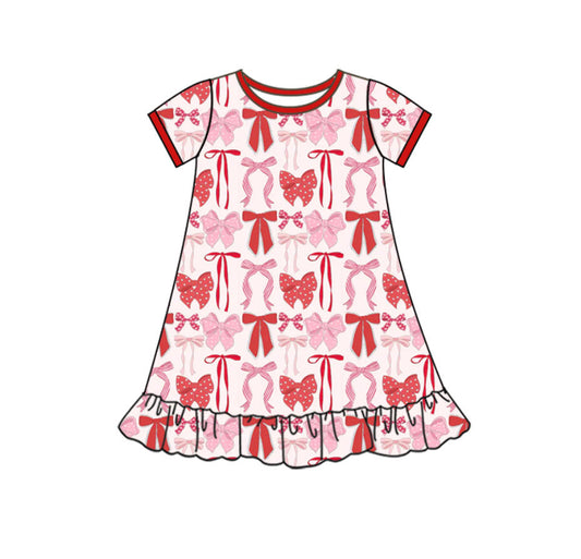 (Pre Order) No moq GSD2897 PRE-ORDER baby girl clothes bow short sleeve dress-2025.10.10
