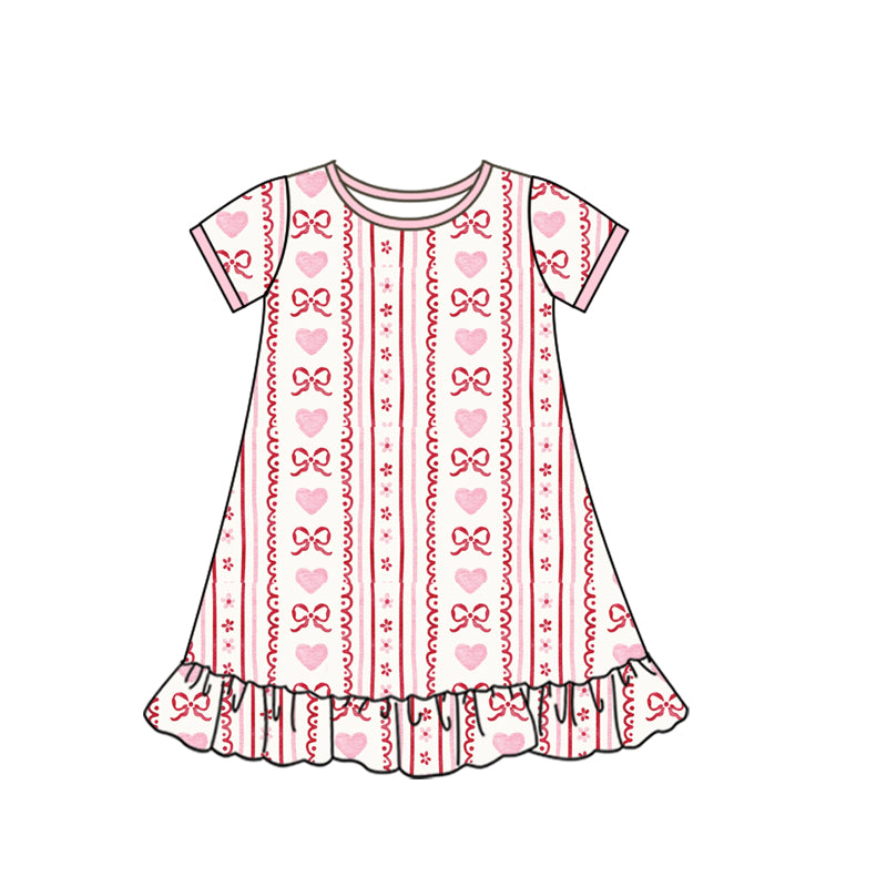 (Pre Order) No moq GSD2898 PRE-ORDER baby girl clothes bow love short sleeve dress-2025.10.10