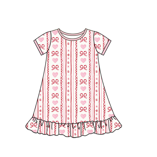 (Pre Order) No moq GSD2898 PRE-ORDER baby girl clothes bow love short sleeve dress-2025.10.10