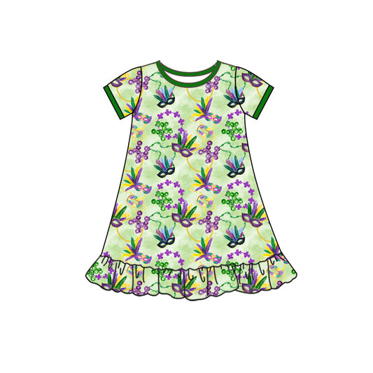 (Pre Order) No moq GSD2902 PRE-ORDER baby girl clothes mardi gras short sleeve dress-2025.10.10
