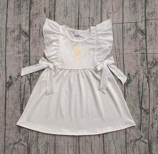 (Pre Order) No moq GSD2904 PRE-ORDER baby girl clothes embroidery easter white sleeveless dress-2025.11.25