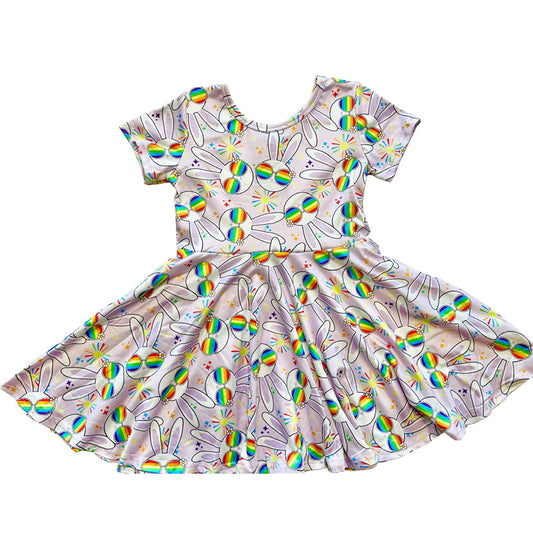 (Pre Order) No moq GSD2905 PRE-ORDER baby girl clothes bunny short sleeve dress-2025.10.10