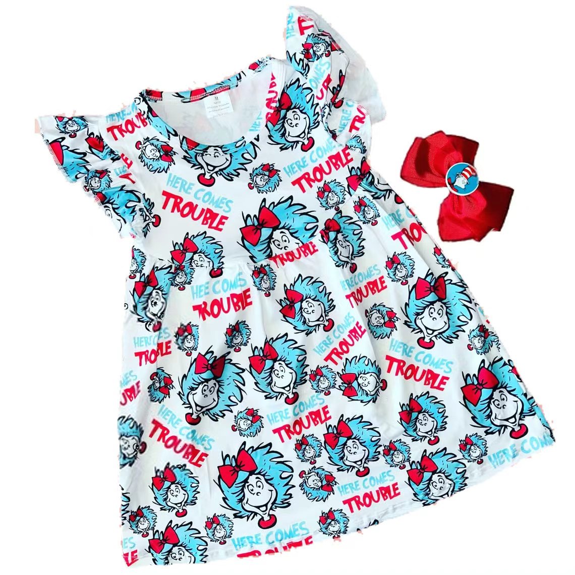 (Pre Order) No moq GSD2911 PRE-ORDER baby girl clothes dr seuss flying sleeves dress-2025.10.13