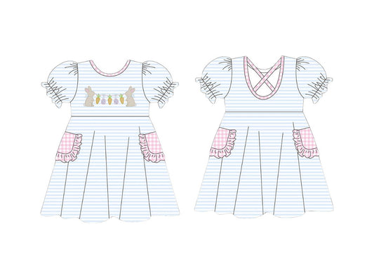 (Pre Order) No moq GSD2912 PRE-ORDER baby girl clothes easter bunny short sleeves dress-2025.10.13