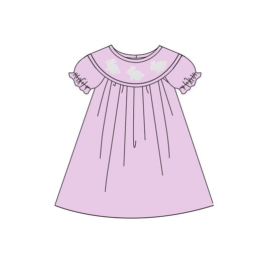 (Pre Order) No moq GSD2922 PRE-ORDER baby girl clothes bunny purple short sleeves dress-2025.10.15