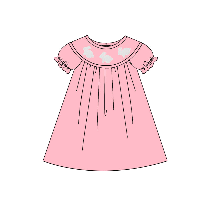 (Pre Order) No moq GSD2924 PRE-ORDER baby girl clothes bunny pink short sleeves dress-2025.10.15
