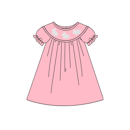 (Pre Order) No moq GSD2924 PRE-ORDER baby girl clothes bunny pink short sleeves dress-2025.10.15