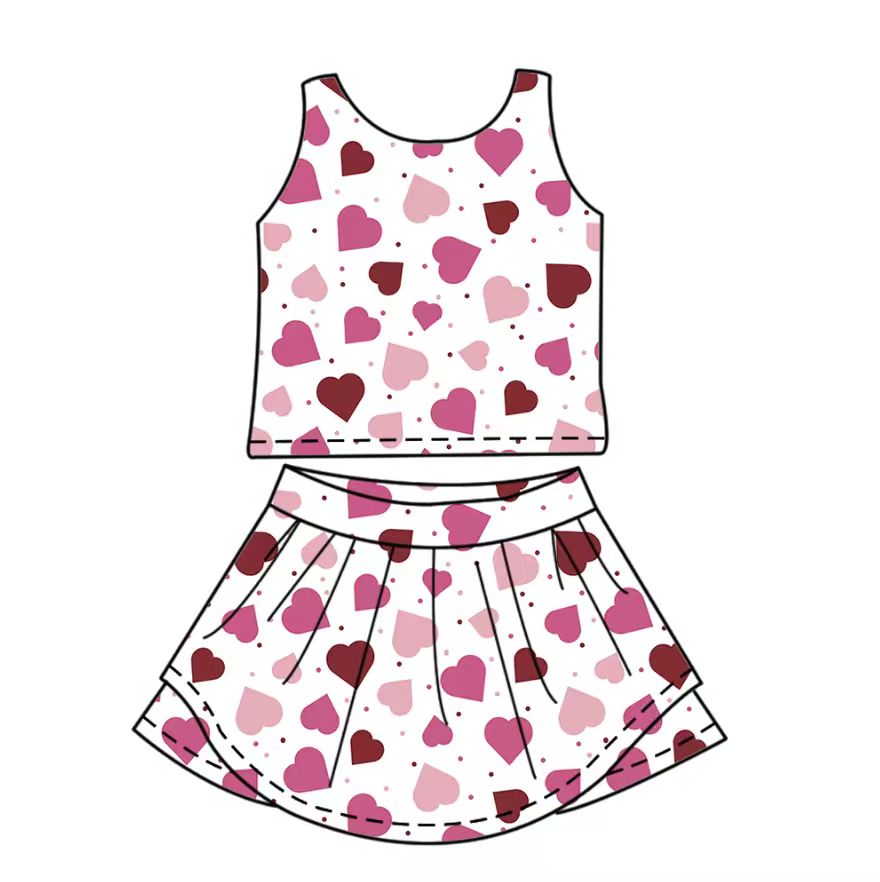 (Pre Order) No moq GSD2927 PRE-ORDER baby girl clothes yoga love sleeveless skirt set-2025.10.17