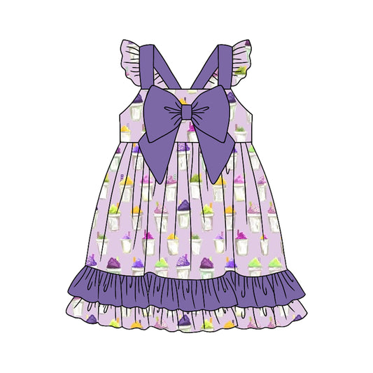 (Pre Order) No moq GSD2930 PRE-ORDER baby girl clothes purple flying sleeve dress-2025.10.18