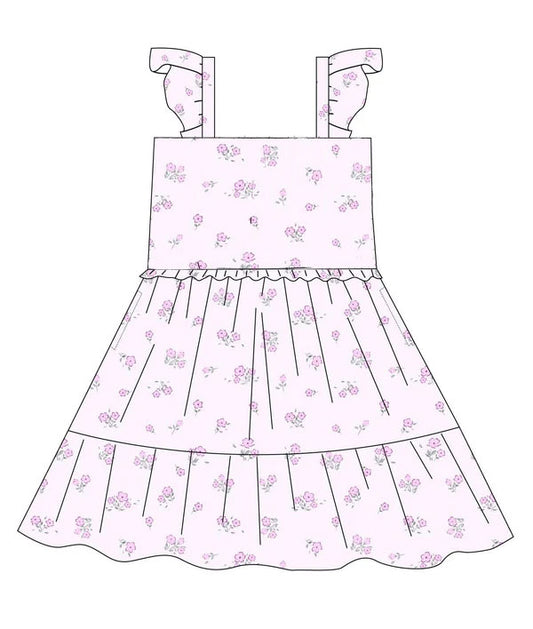 (Pre Order) No moq GSD2931 PRE-ORDER baby girl clothes floral flying sleeve dress-2025.10.18