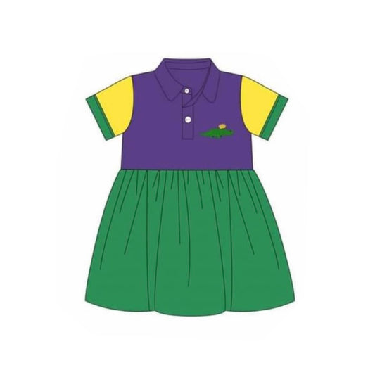 (Pre Order) No moq GSD2935 PRE-ORDER baby girl clothes mardi gras short sleeve dress-2025.10.20
