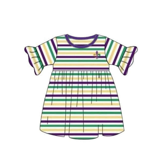 (Pre Order) No moq GSD2936 PRE-ORDER baby girl clothes mardi gras short sleeve dress-2025.10.20