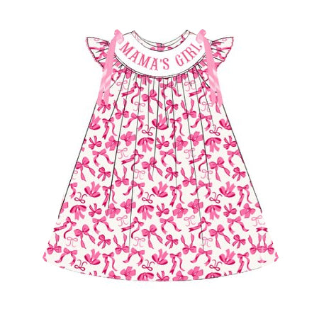 (Pre Order) No moq GSD2939 PRE-ORDER baby girl clothes MAMA bow flying sleeve dress-2025.10.21