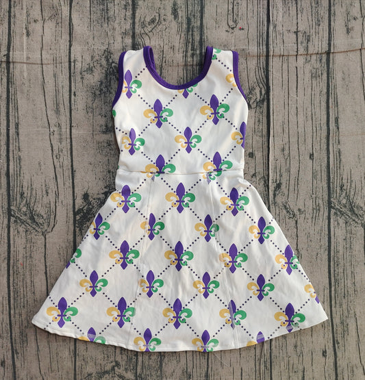 (Pre Order) No moq GSD2944 PRE-ORDER baby girl clothes yoga mardi gras sleeveless dress-2025.11.20