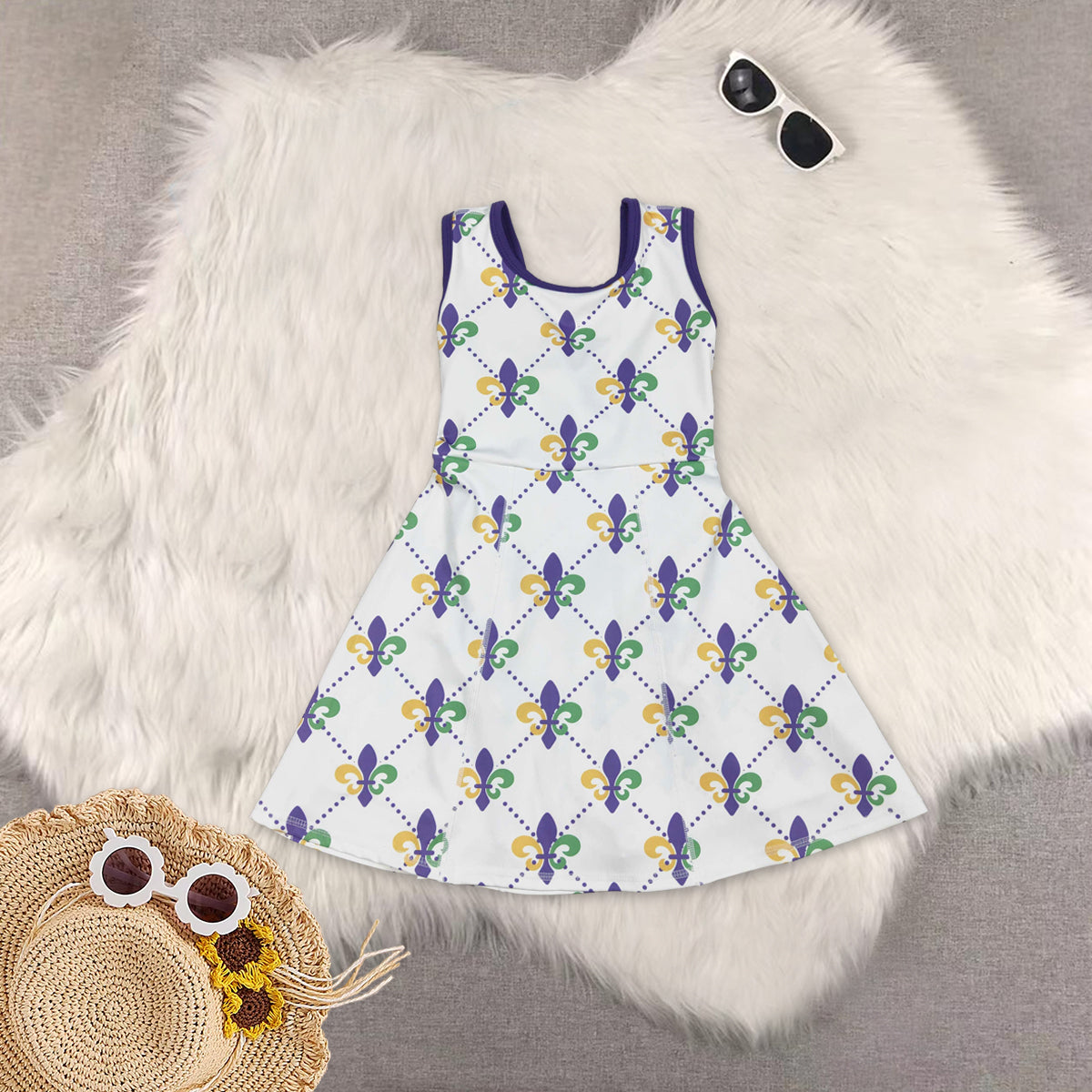 RTS NO MOQ Sibling baby Girls clothes mardi gras yoga sleeveless dresses