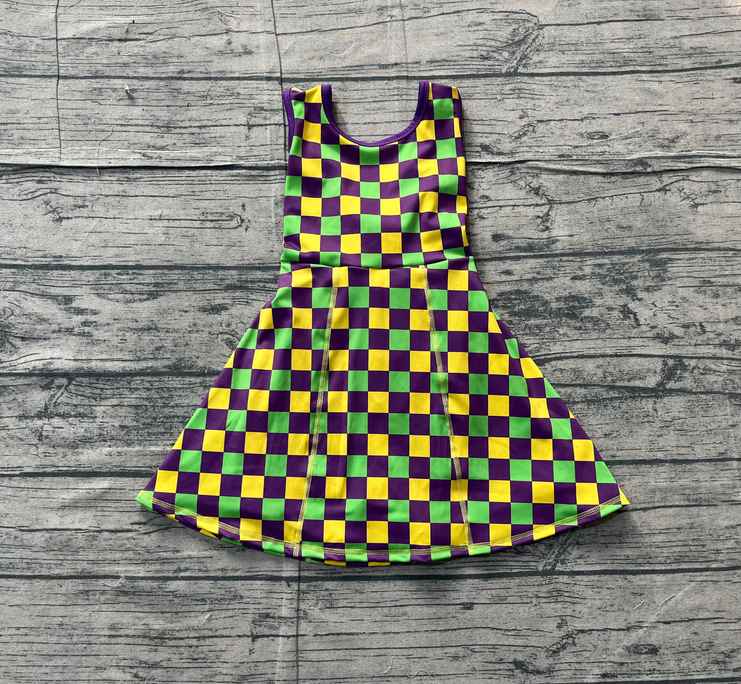 (Pre Order) No moq GSD2946 PRE-ORDER baby girl clothes yoga mardi gras sleeveless dress-2025.11.17