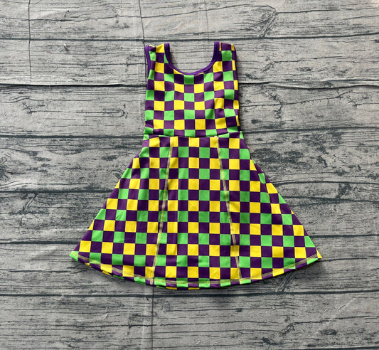 (Pre Order) No moq GSD2946 PRE-ORDER baby girl clothes yoga mardi gras sleeveless dress-2025.11.17