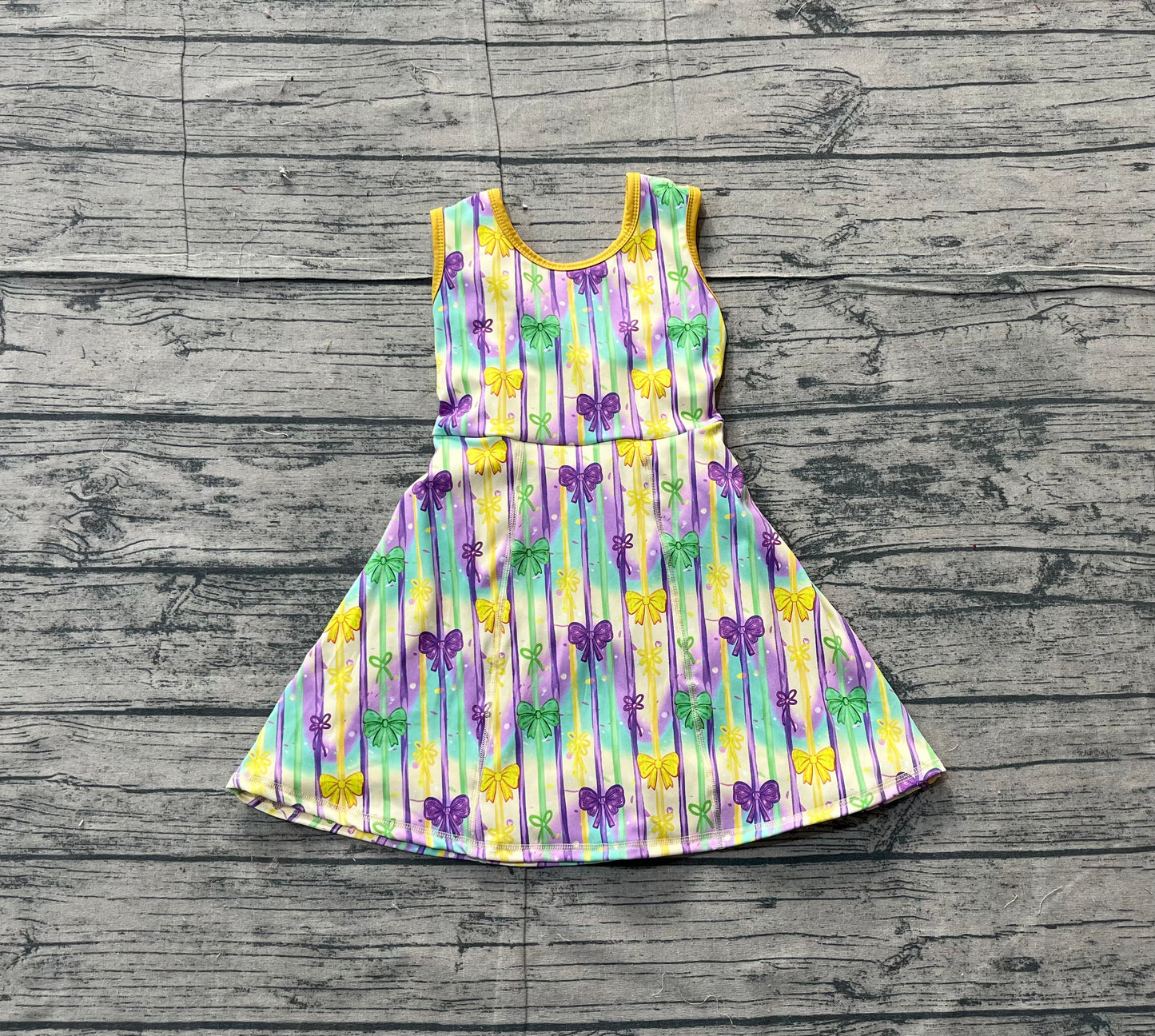 (Pre Order) No moq GSD2948 PRE-ORDER baby girl clothes yoga mardi gras sleeveless dress-2025.11.17