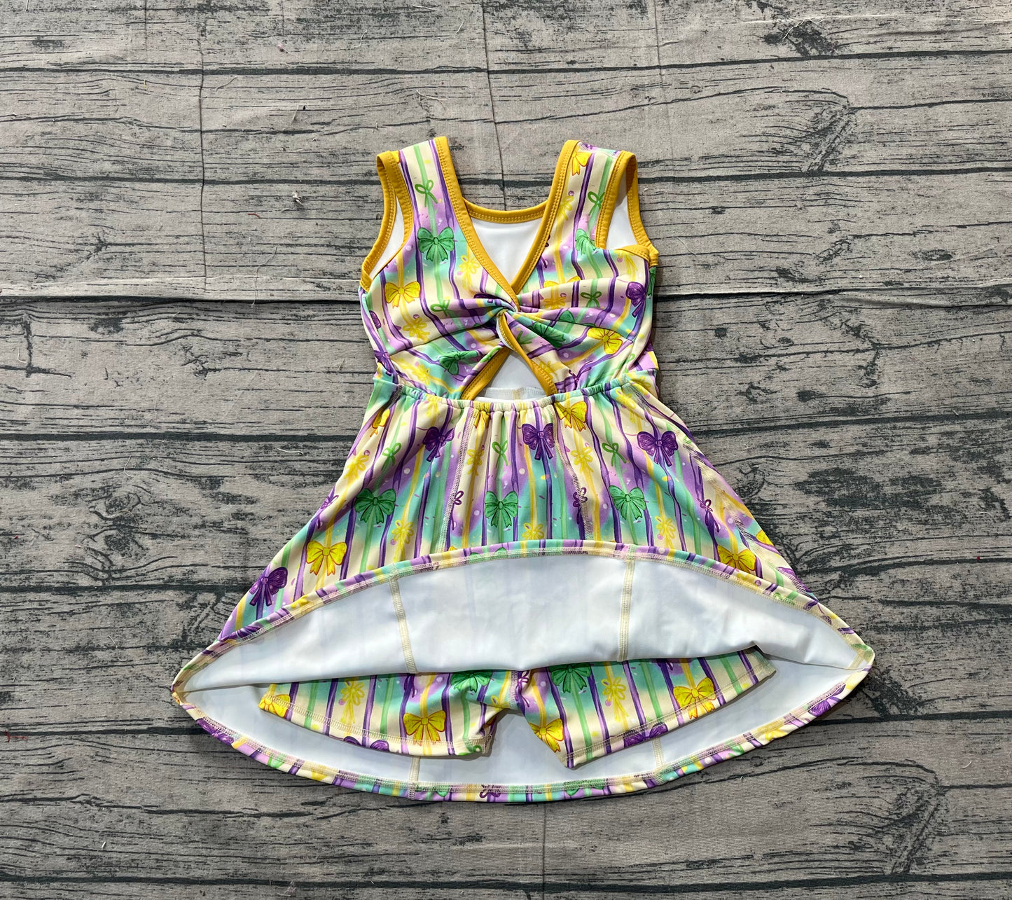 (Pre Order) No moq GSD2948 PRE-ORDER baby girl clothes yoga mardi gras sleeveless dress-2025.11.17