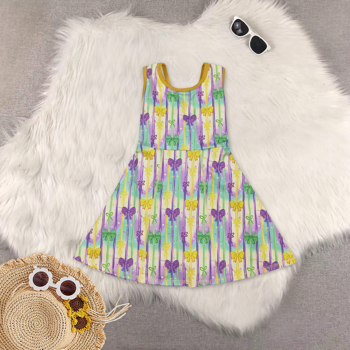 RTS NO MOQ Sibling baby Girls clothes mardi gras yoga sleeveless dresses