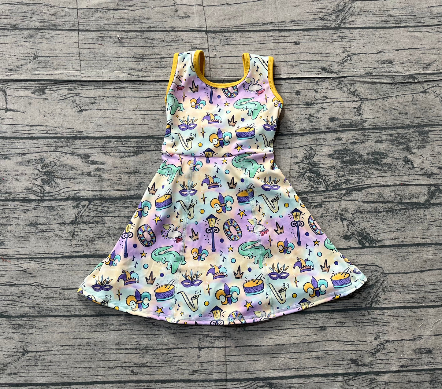 (Pre Order) No moq GSD2949 PRE-ORDER baby girl clothes yoga mardi gras sleeveless dress-2025.11.17