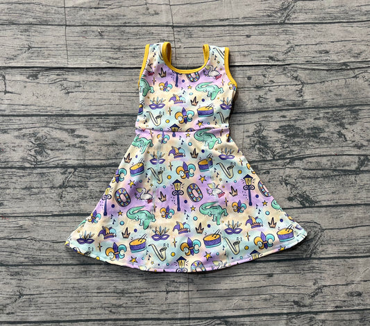 (Pre Order) No moq GSD2949 PRE-ORDER baby girl clothes yoga mardi gras sleeveless dress-2025.11.17