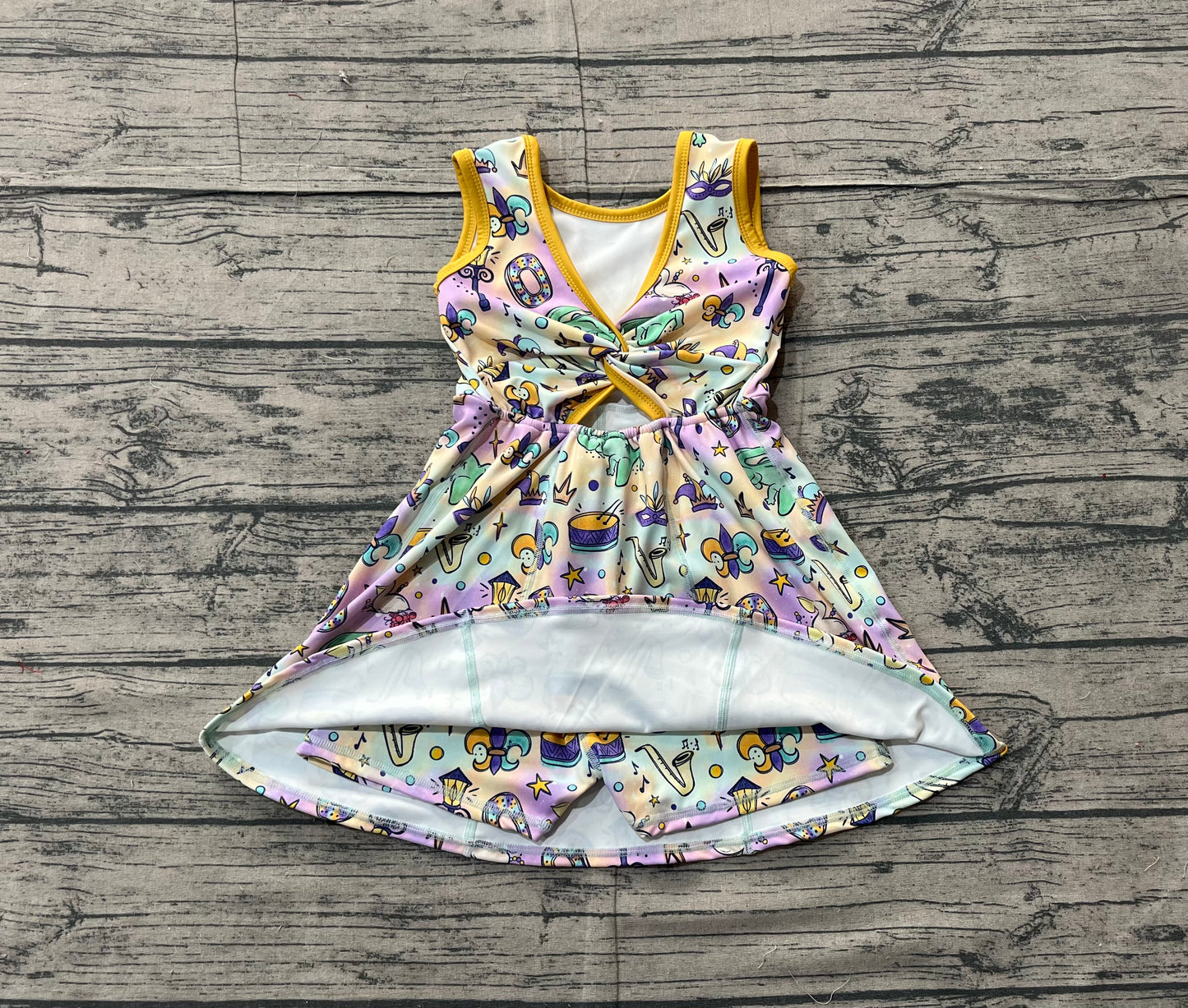 (Pre Order) No moq GSD2949 PRE-ORDER baby girl clothes yoga mardi gras sleeveless dress-2025.11.17
