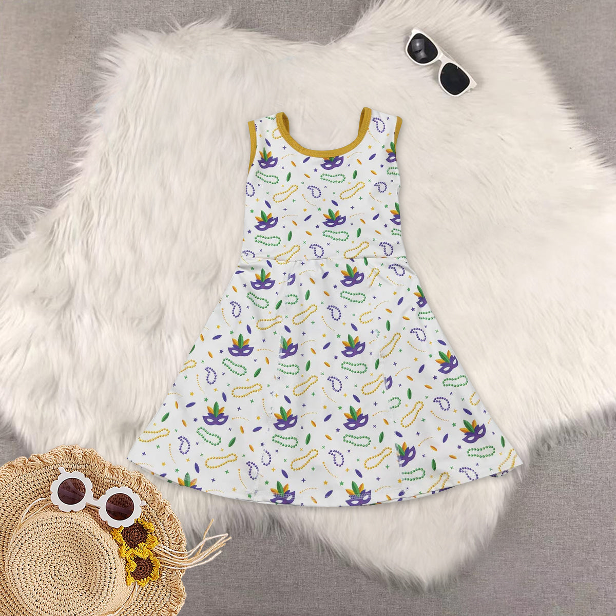 RTS NO MOQ Sibling baby Girls clothes mardi gras yoga sleeveless dresses