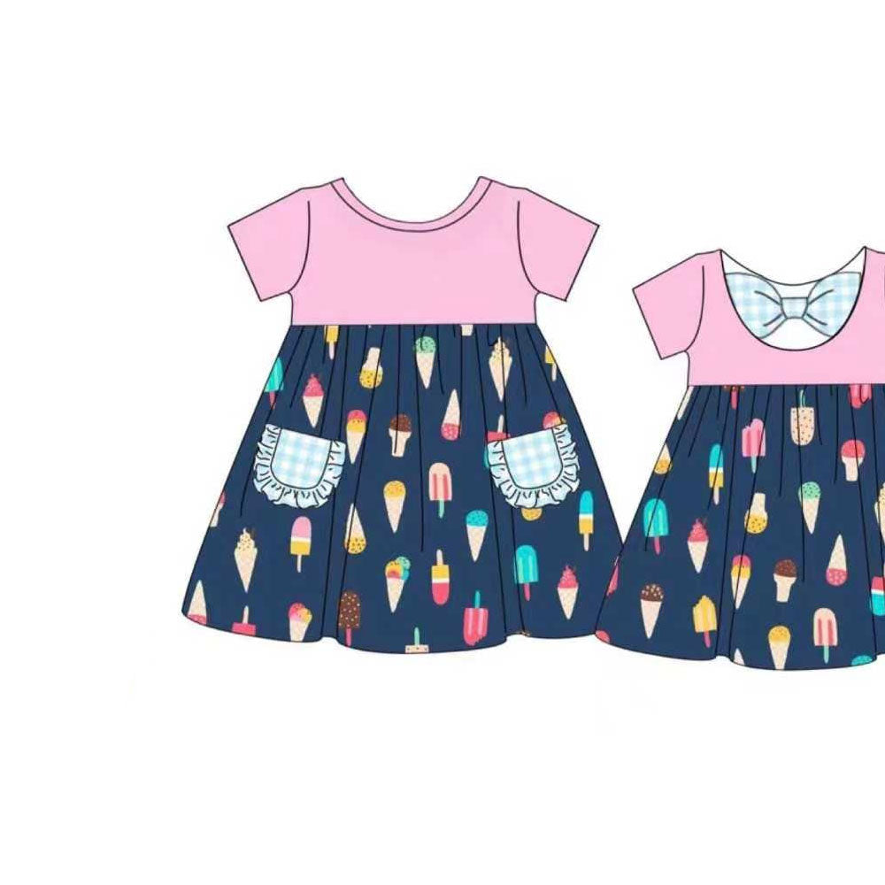 (Pre Order) No moq GSD2958 PRE-ORDER baby girl clothes ice cream short sleeve dress-2025.10.23