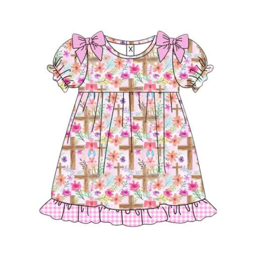 (Pre Order) No moq GSD2959 PRE-ORDER baby girl clothes easter floral short sleeve dress-2025.10.23