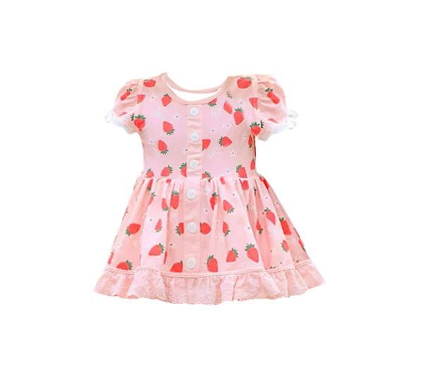 (Pre Order) No moq GSD2964 PRE-ORDER baby girl clothes strawberry short sleeve dress-2025.10.25