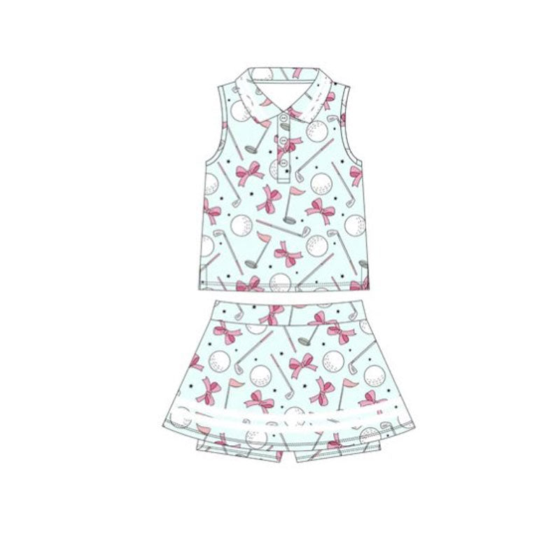 (Pre Order) No moq GSD2977 PRE-ORDER baby girl clothes yoga baseball bow sleeveless skirts sets-2025.10.27