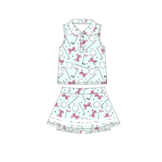 (Pre Order) No moq GSD2977 PRE-ORDER baby girl clothes yoga baseball bow sleeveless skirts sets-2025.10.27