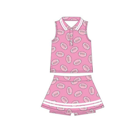 (Pre Order) No moq GSD2978 PRE-ORDER baby girl clothes yoga rugby sleeveless skirts sets-2025.10.27