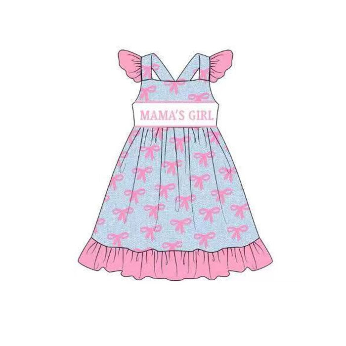 (Pre Order) No moq GSD2980 PRE-ORDER baby girl clothes MAMA bow pink flying sleeve dress-2025.10.28