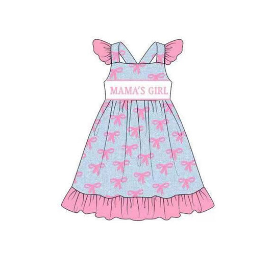 (Pre Order) No moq GSD2980 PRE-ORDER baby girl clothes MAMA bow pink flying sleeve dress-2025.10.28